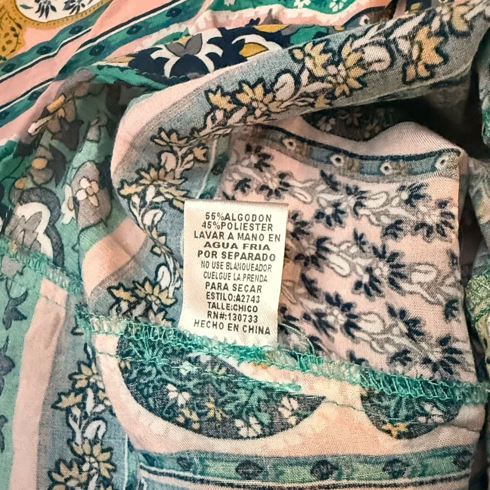 Umgee Boho Dress Size Small Bell Sleeve Paisley PocketsTassel Tie Back Beach - Picture 15 of 15